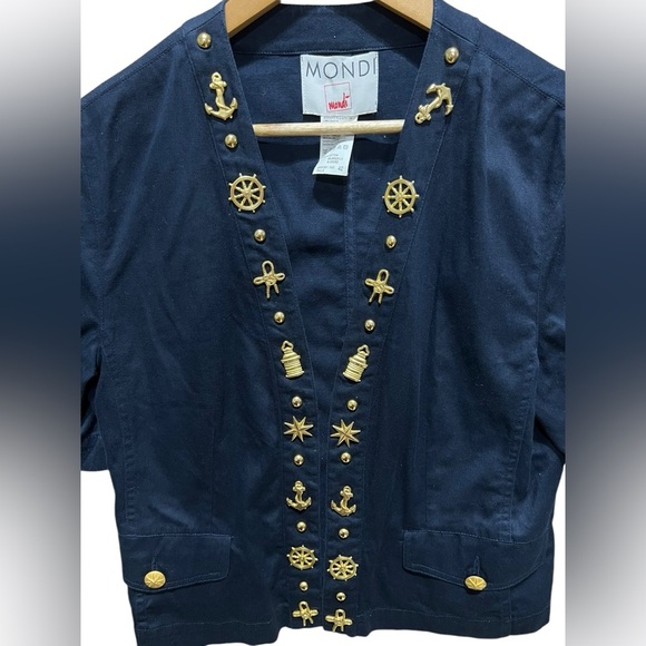 Mondi Women’s Size 6 Embellished Short Puff Sleeve Open Sailor Jacket Navy Blue - Picture 2 of 8